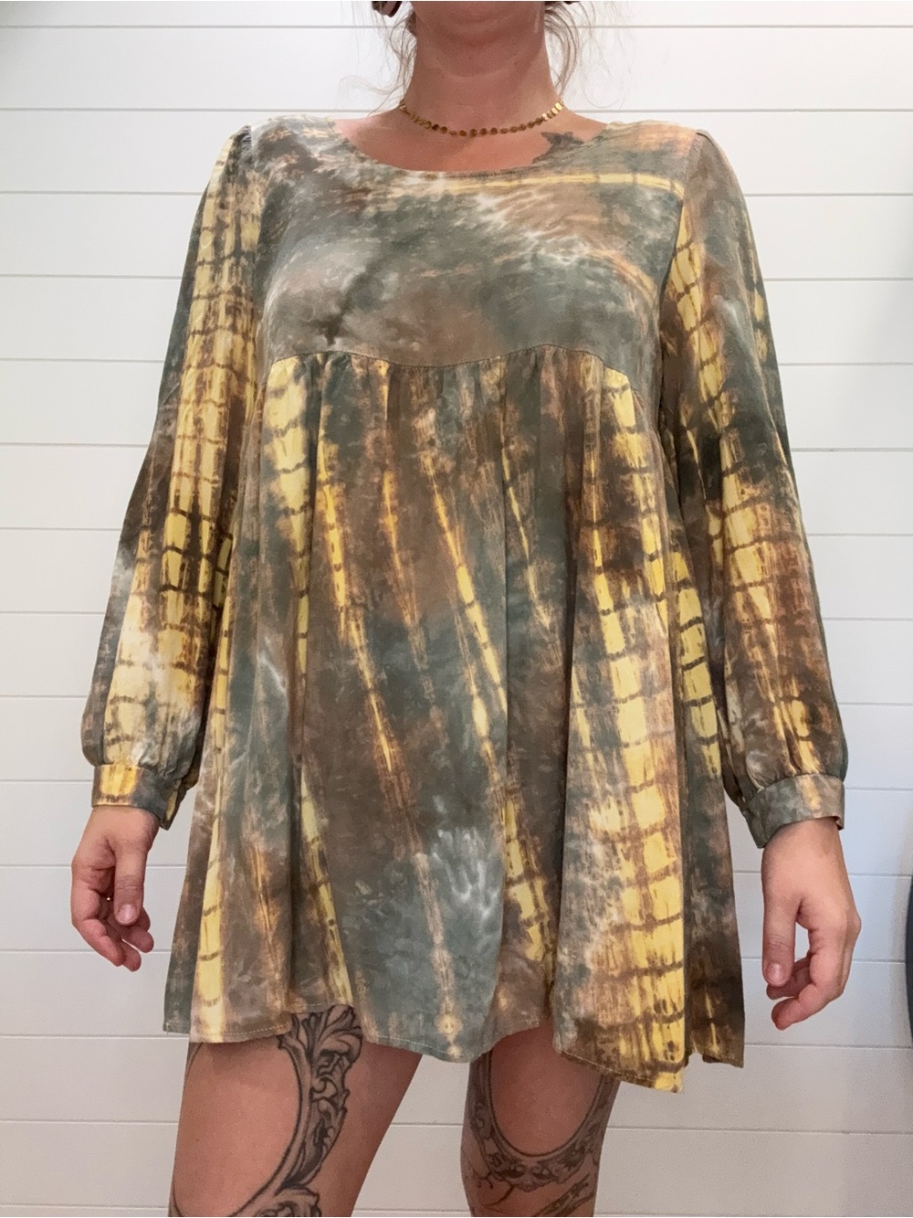 Umgee Olive Green & Yellow Tie-Dye Babydoll Tunic
